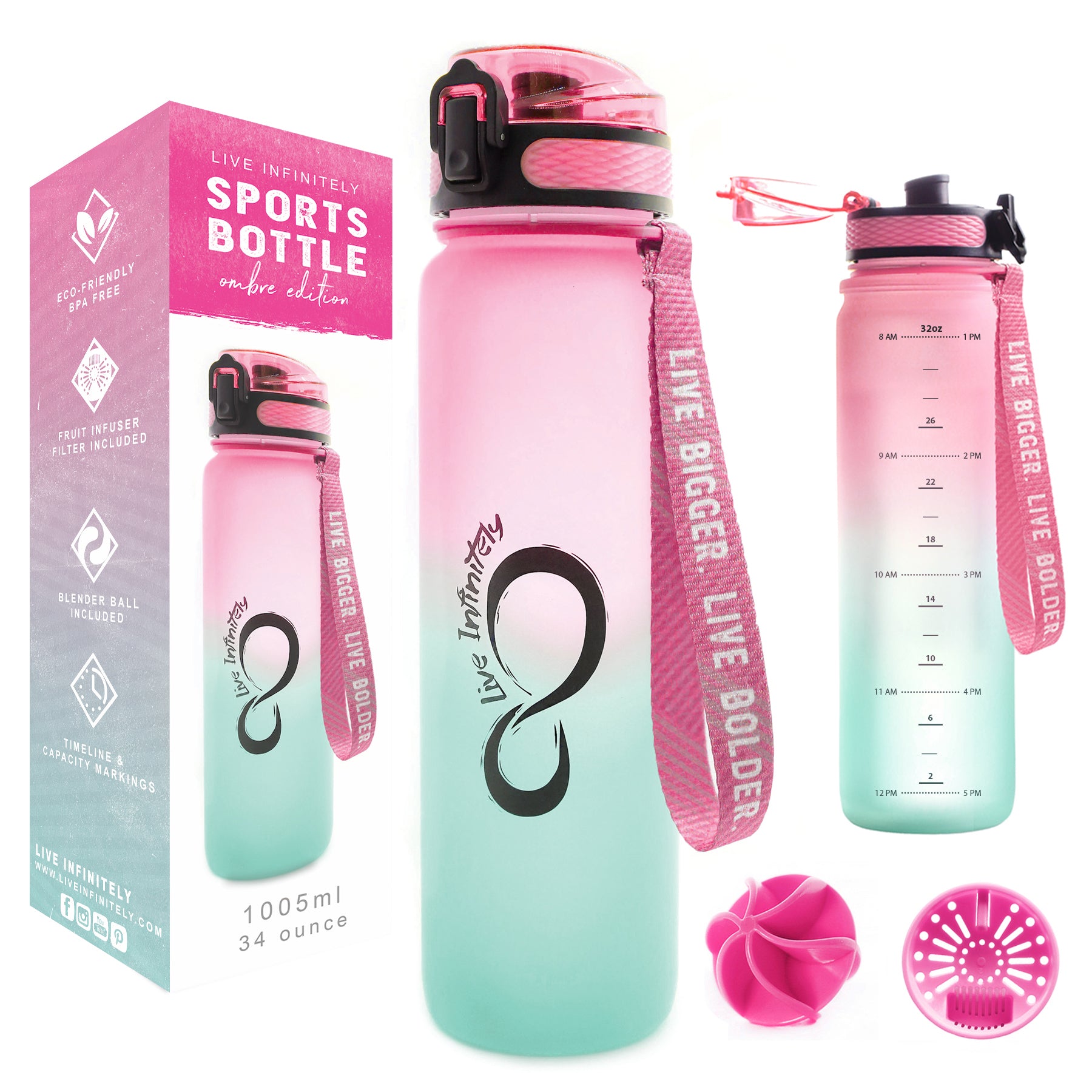 Live Infinitely 20 Oz Kids Water Bottle with Straw BPA Free Water