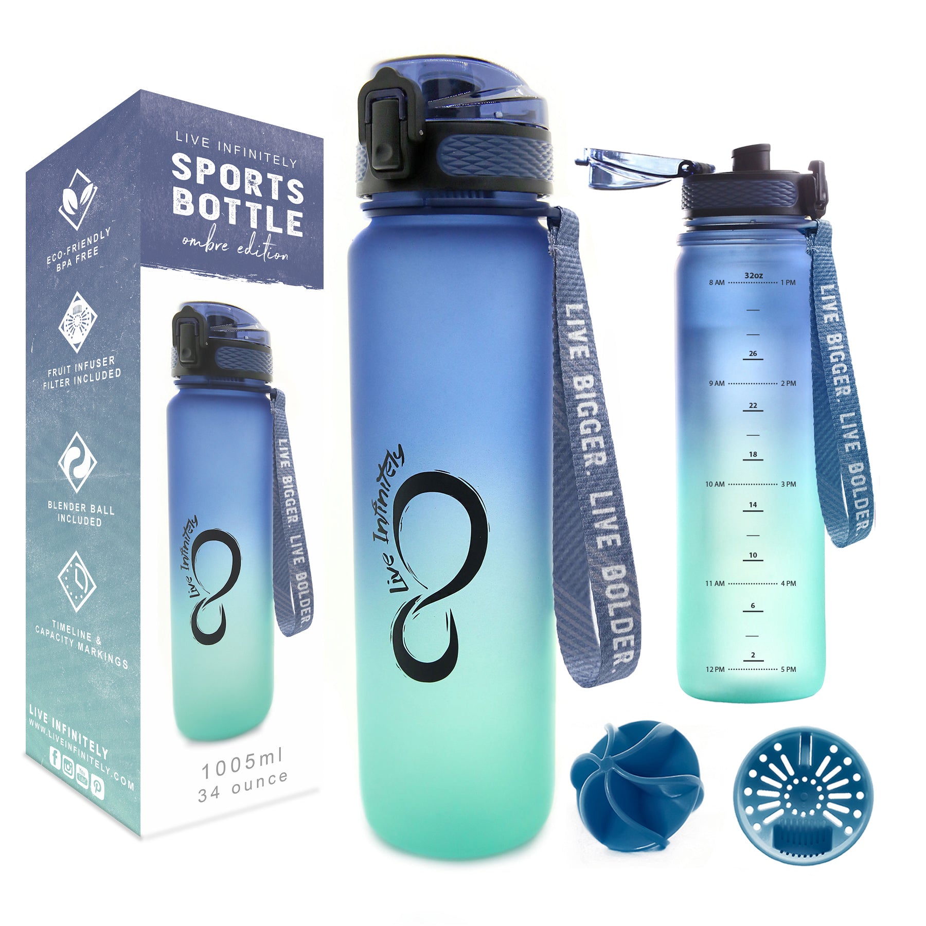 Live Infinitely 20 Oz Kids Water Bottle with Straw BPA Free Water Bottle,  Glacier 