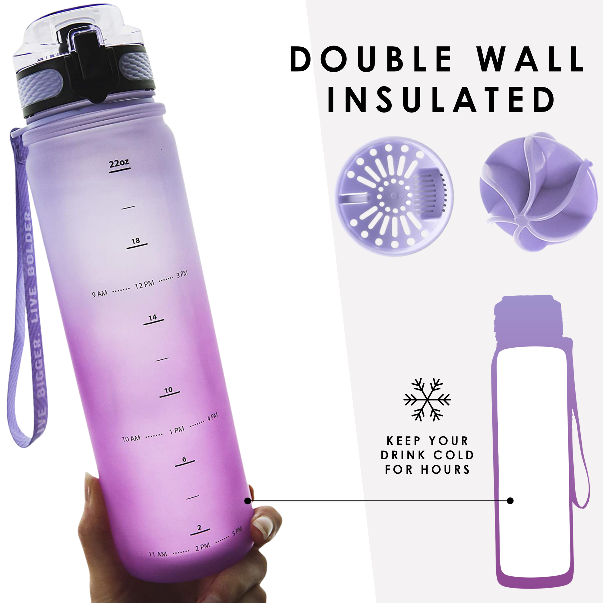 Live Infinitely Gym Water Bottle with Time Marker Fruit Infuser