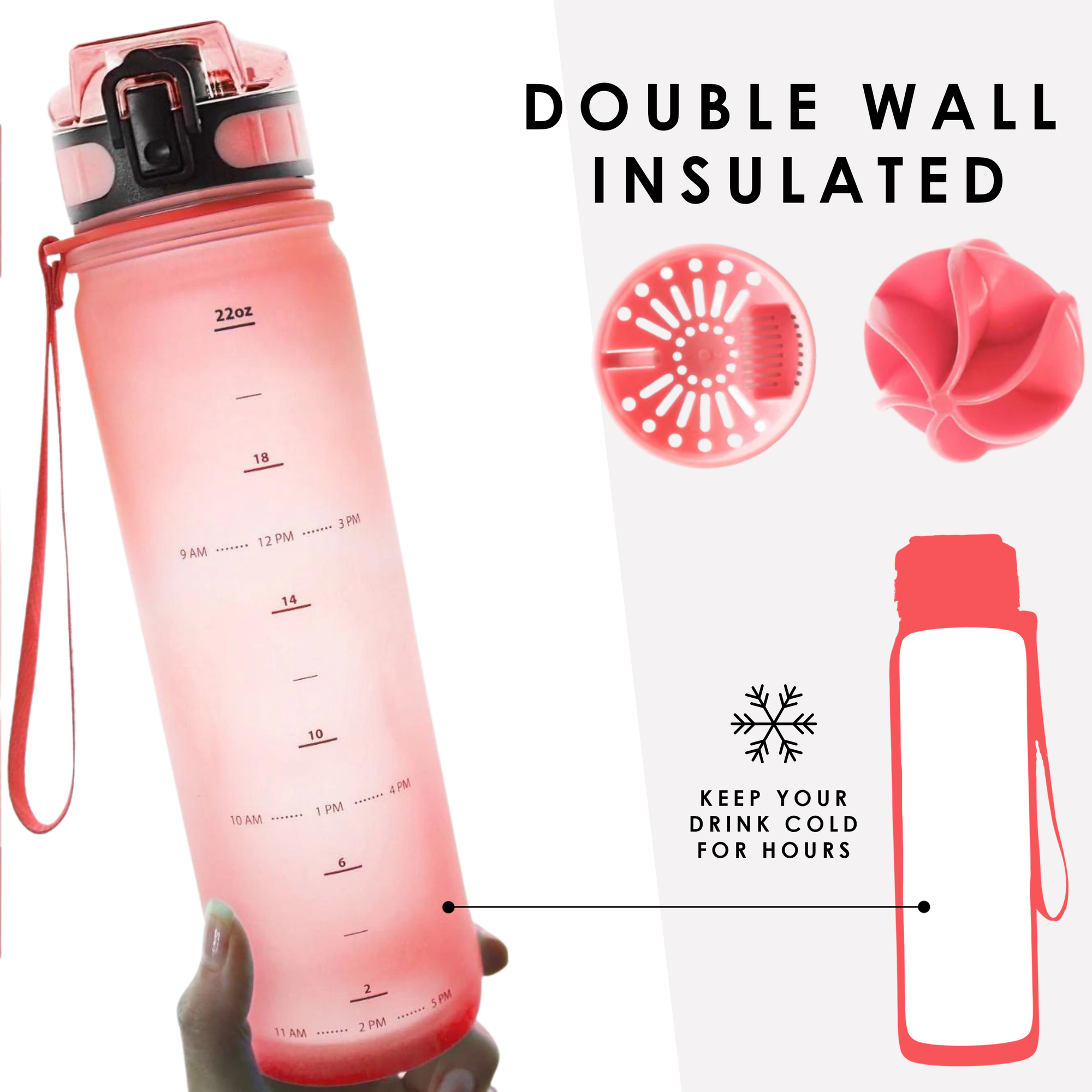 Live Infinitely Insulated Water Bottle with Time Marker BPA-Free 24 oz Rose